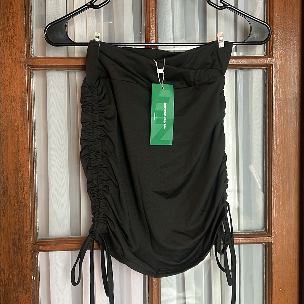SHEIN Black Ruched Mini Skirt with Side Ties
